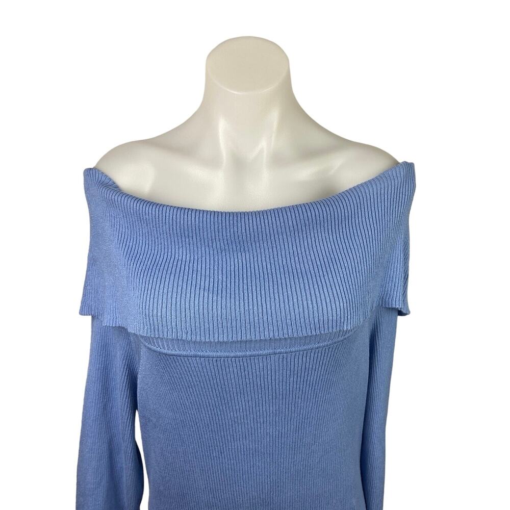 Almost Famous Blue Rib Knit Off Shoulder Long Sleeve Bodycon Sweater Dress Sz 3X - Picture 3 of 5